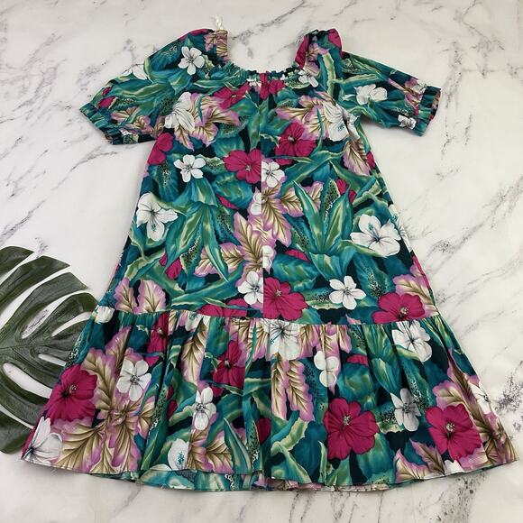 Hilo Hattie Womens Vintage 80s Muumuu Shift Dress Size M Blue Pink Hawaiian - Picture 6 of 9